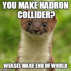YOU MAKE HADRON COLLIDER? WEASEL MAKE END OF WORLD | made w/ Imgflip meme maker