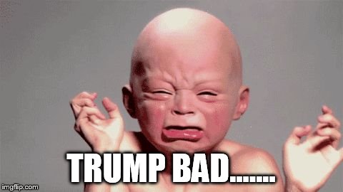 baby with quotation hands | TRUMP BAD....... | image tagged in baby with quotation hands | made w/ Imgflip meme maker