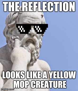 Socrates MLG | THE REFLECTION LOOKS LIKE A YELLOW MOP CREATURE | image tagged in socrates mlg | made w/ Imgflip meme maker