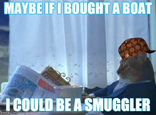 I Should Buy A Boat Cat | MAYBE IF I BOUGHT A BOAT; I COULD BE A SMUGGLER | image tagged in memes,i should buy a boat cat,scumbag | made w/ Imgflip meme maker