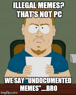 ILLEGAL MEMES? THAT'S NOT PC WE SAY "UNDOCUMENTED MEMES"....BRO | made w/ Imgflip meme maker