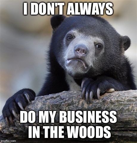 Confession Bear | I DON'T ALWAYS; DO MY BUSINESS IN THE WOODS | image tagged in memes,confession bear | made w/ Imgflip meme maker