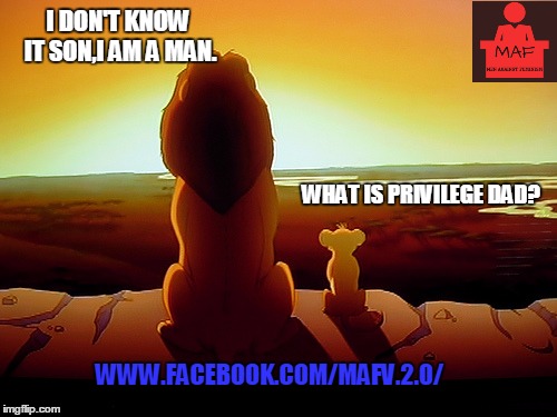 Lion King Meme | I DON'T KNOW IT SON,I AM A MAN. WHAT IS PRIVILEGE DAD? WWW.FACEBOOK.COM/MAFV.2.0/ | image tagged in memes,lion king | made w/ Imgflip meme maker