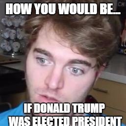 HOW YOU WOULD BE... IF DONALD TRUMP WAS ELECTED PRESIDENT | image tagged in shane dawson,surprised | made w/ Imgflip meme maker