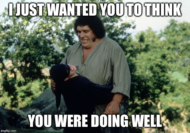 Good job! | I JUST WANTED YOU TO THINK; YOU WERE DOING WELL | image tagged in andre the giant,the princess bride,motivational,demotivationals,movies,quotes | made w/ Imgflip meme maker