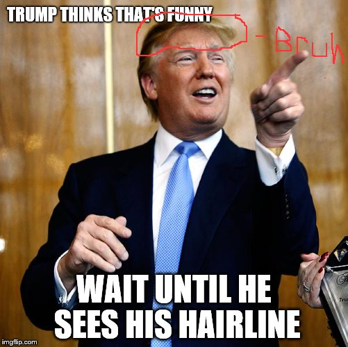 Donald Trump | TRUMP THINKS THAT'S FUNNY; WAIT UNTIL HE SEES HIS HAIRLINE | image tagged in donald trump | made w/ Imgflip meme maker