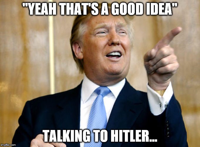 Donald Trump Pointing | "YEAH THAT'S A GOOD IDEA"; TALKING TO HITLER... | image tagged in donald trump pointing | made w/ Imgflip meme maker