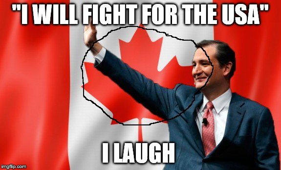Ted Cruz Canada | "I WILL FIGHT FOR THE USA"; I LAUGH | image tagged in ted cruz canada | made w/ Imgflip meme maker