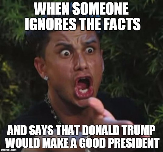 DJ Pauly D Meme | WHEN SOMEONE IGNORES THE FACTS; AND SAYS THAT DONALD TRUMP WOULD MAKE A GOOD PRESIDENT | image tagged in memes,dj pauly d | made w/ Imgflip meme maker