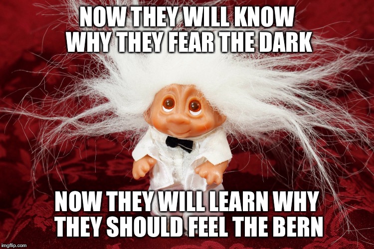 Wish Nik | NOW THEY WILL KNOW WHY THEY FEAR THE DARK NOW THEY WILL LEARN WHY THEY SHOULD FEEL THE BERN | image tagged in wish nik | made w/ Imgflip meme maker