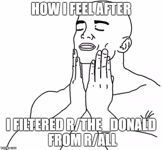 feels so good | HOW I FEEL AFTER; I FILTERED R/THE_DONALD FROM R/ALL | image tagged in feels so good | made w/ Imgflip meme maker