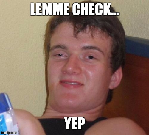 10 Guy Meme | LEMME CHECK... YEP | image tagged in memes,10 guy | made w/ Imgflip meme maker