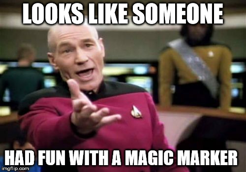 Picard Wtf Meme | LOOKS LIKE SOMEONE HAD FUN WITH A MAGIC MARKER | image tagged in memes,picard wtf | made w/ Imgflip meme maker