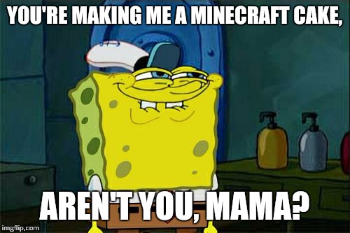 My birthday boy saw me buying coconut and green food coloring and connected the dots faster than Peewee Herman! | YOU'RE MAKING ME A MINECRAFT CAKE, AREN'T YOU, MAMA? | image tagged in memes,dont you squidward | made w/ Imgflip meme maker