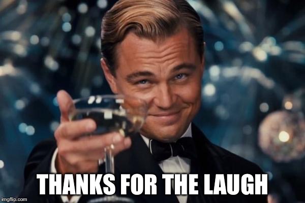 Leonardo Dicaprio Cheers Meme | THANKS FOR THE LAUGH | image tagged in memes,leonardo dicaprio cheers | made w/ Imgflip meme maker