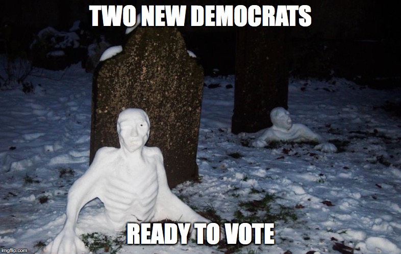 GRAVEYARD | TWO NEW DEMOCRATS; READY TO VOTE | image tagged in graveyard | made w/ Imgflip meme maker