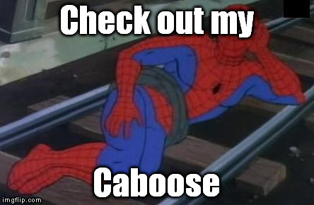 Train Puns | Check out my; Caboose | image tagged in memes,sexy railroad spiderman,spiderman,puns,trains,funny | made w/ Imgflip meme maker