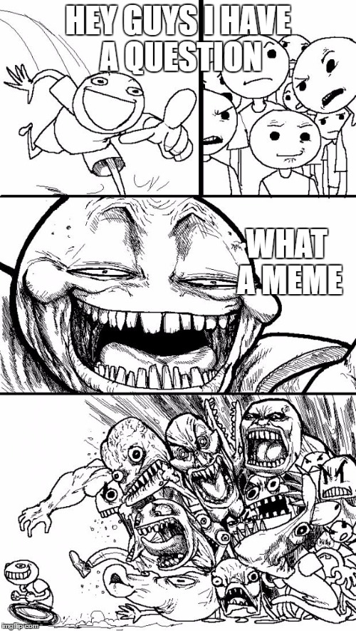 Hey Internet | HEY GUYS I HAVE A QUESTION; WHAT A MEME | image tagged in memes,hey internet | made w/ Imgflip meme maker