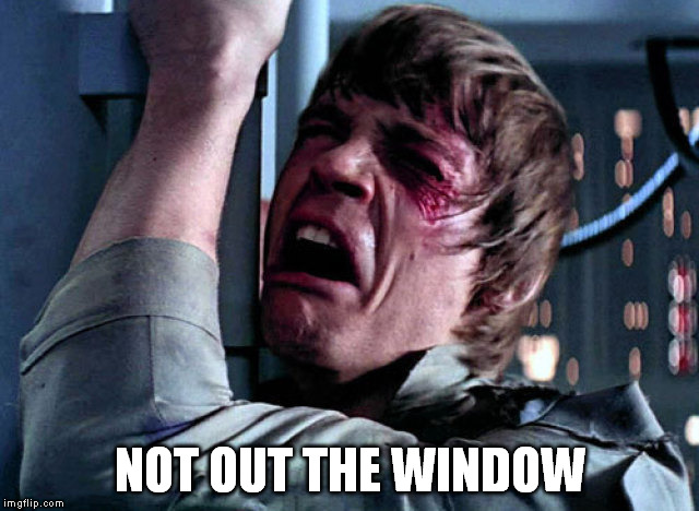 Nooo | NOT OUT THE WINDOW | image tagged in nooo | made w/ Imgflip meme maker