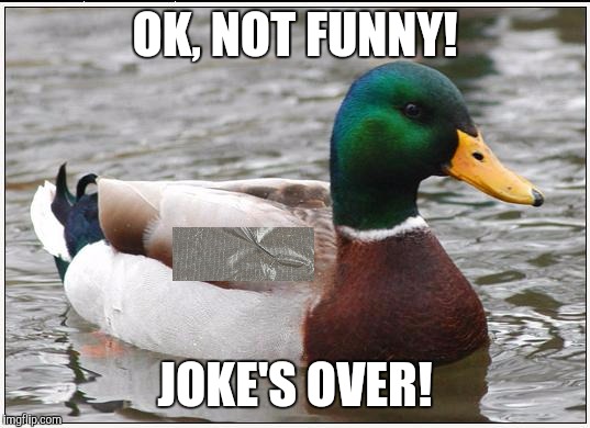 Duck | OK, NOT FUNNY! JOKE'S OVER! | image tagged in memes,actual advice mallard | made w/ Imgflip meme maker