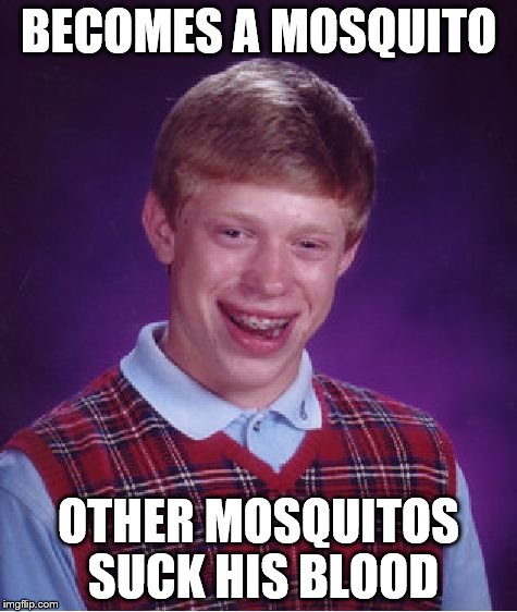 Bad Luck Brian Meme | BECOMES A MOSQUITO OTHER MOSQUITOS SUCK HIS BLOOD | image tagged in memes,bad luck brian | made w/ Imgflip meme maker
