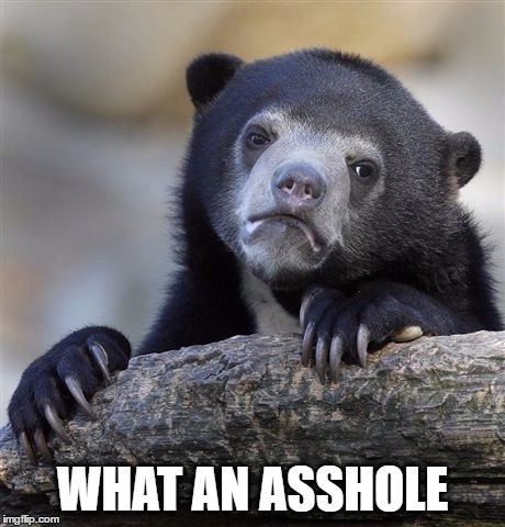 Confession Bear Asshole Reply | WHAT AN ASSHOLE | image tagged in memes,confession bear,asshole,offended,sad,angry | made w/ Imgflip meme maker