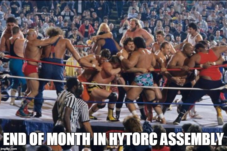 Battle royal | END OF MONTH IN HYTORC ASSEMBLY | image tagged in battle royal | made w/ Imgflip meme maker