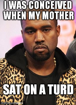 sophisticated  | I WAS CONCEIVED WHEN MY MOTHER; SAT ON A TURD | image tagged in kanye west lol | made w/ Imgflip meme maker