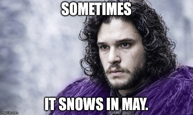 Prince Jon Snow | SOMETIMES; IT SNOWS IN MAY. | image tagged in jon snow,prince,purple,purple rain,game of thrones | made w/ Imgflip meme maker