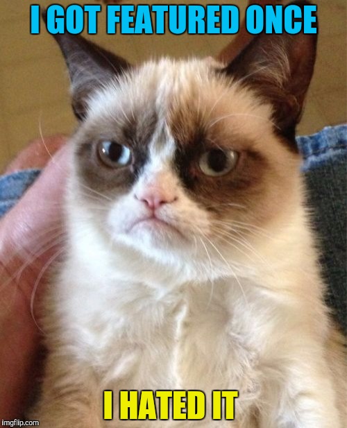 Grumpy Cat | I GOT FEATURED ONCE; I HATED IT | image tagged in memes,grumpy cat | made w/ Imgflip meme maker