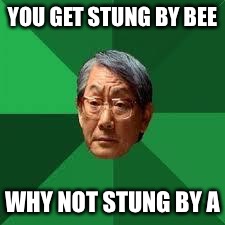 Asian Dad | YOU GET STUNG BY BEE; WHY NOT STUNG BY A | image tagged in asian dad | made w/ Imgflip meme maker