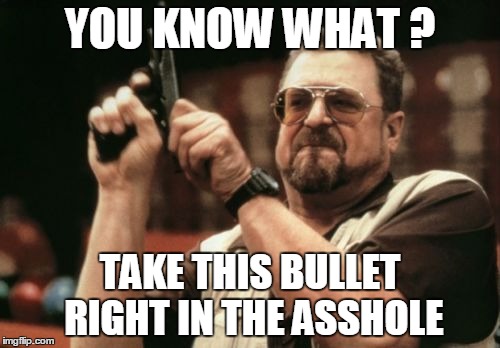 Am I The Only One Around Here | YOU KNOW WHAT ? TAKE THIS BULLET RIGHT IN THE ASSHOLE | image tagged in memes,am i the only one around here | made w/ Imgflip meme maker