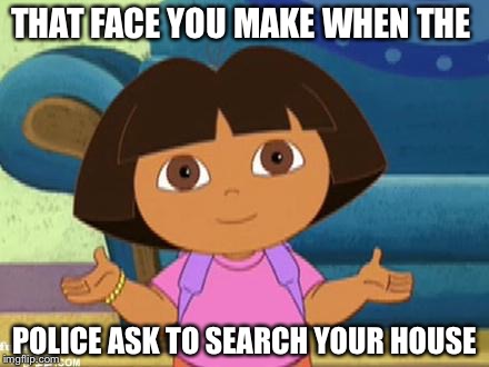 Dilemma Dora | THAT FACE YOU MAKE WHEN THE; POLICE ASK TO SEARCH YOUR HOUSE | image tagged in dilemma dora | made w/ Imgflip meme maker