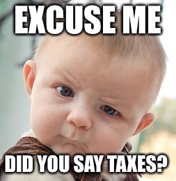 Skeptical Baby | EXCUSE ME; DID YOU SAY TAXES? | image tagged in memes,skeptical baby | made w/ Imgflip meme maker