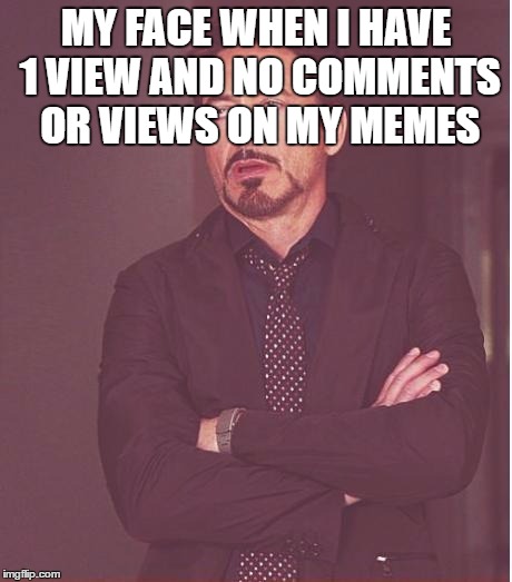 Face You Make Robert Downey Jr | MY FACE WHEN I HAVE 1 VIEW AND NO COMMENTS OR VIEWS ON MY MEMES | image tagged in memes,face you make robert downey jr | made w/ Imgflip meme maker