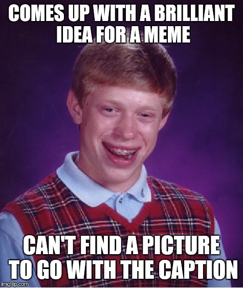 This happens too much... | COMES UP WITH A BRILLIANT IDEA FOR A MEME; CAN'T FIND A PICTURE TO GO WITH THE CAPTION | image tagged in memes,bad luck brian,funny,justmemerthings,brian fart,error 404 humor not found | made w/ Imgflip meme maker