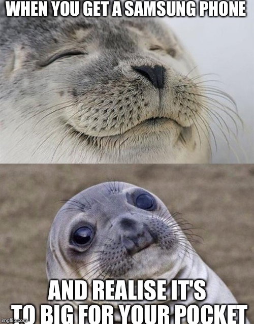 Short Satisfaction VS Truth | WHEN YOU GET A SAMSUNG PHONE; AND REALISE IT'S TO BIG FOR YOUR POCKET | image tagged in memes,short satisfaction vs truth | made w/ Imgflip meme maker