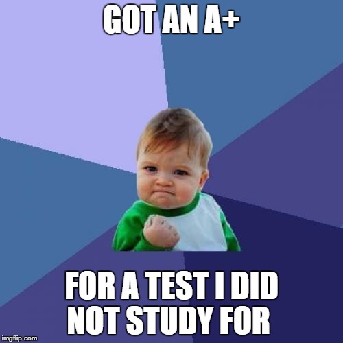 Success Kid Meme | GOT AN A+; FOR A TEST I DID NOT STUDY FOR | image tagged in memes,success kid | made w/ Imgflip meme maker