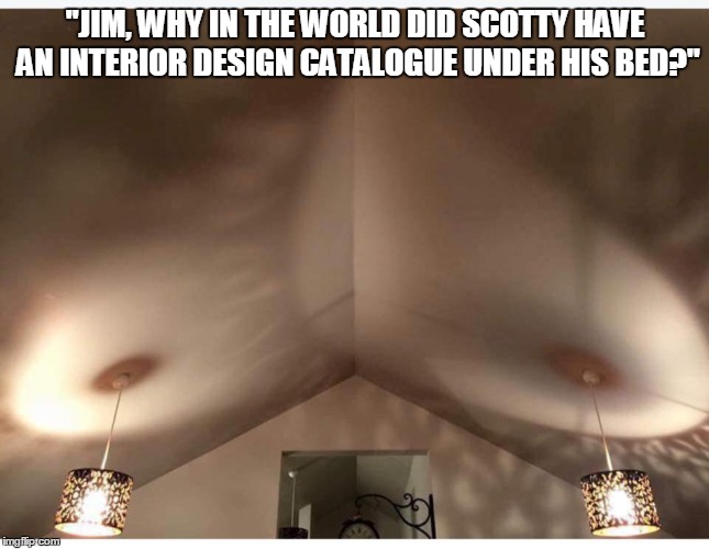 "JIM, WHY IN THE WORLD DID SCOTTY HAVE AN INTERIOR DESIGN CATALOGUE UNDER HIS BED?" | image tagged in lights | made w/ Imgflip meme maker