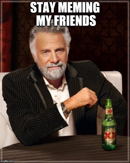 The Most Interesting Man In The World | STAY MEMING MY FRIENDS | image tagged in memes,the most interesting man in the world | made w/ Imgflip meme maker