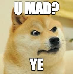 angry doge | U MAD? YE | image tagged in angry doge | made w/ Imgflip meme maker