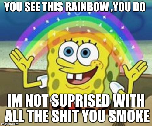 Sponge Bob | YOU SEE THIS RAINBOW
,YOU DO; IM NOT SUPRISED WITH ALL THE SHIT YOU SMOKE | image tagged in sponge bob | made w/ Imgflip meme maker