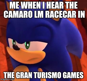 Disappointed Sonic | ME WHEN I HEAR THE CAMARO LM RACECAR IN; THE GRAN TURISMO GAMES | image tagged in disappointed sonic | made w/ Imgflip meme maker