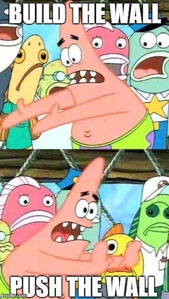 Put It Somewhere Else Patrick Meme | BUILD THE WALL; PUSH THE WALL | image tagged in memes,put it somewhere else patrick | made w/ Imgflip meme maker