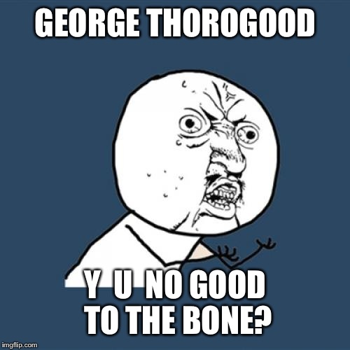 Y U No Meme | GEORGE THOROGOOD; Y  U  NO GOOD TO THE BONE? | image tagged in memes,y u no | made w/ Imgflip meme maker