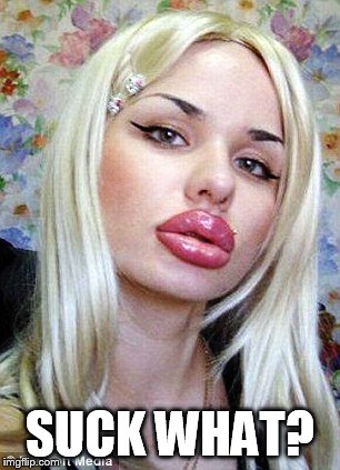 Puffy Lip Girl | SUCK WHAT? | image tagged in puffy lip girl | made w/ Imgflip meme maker