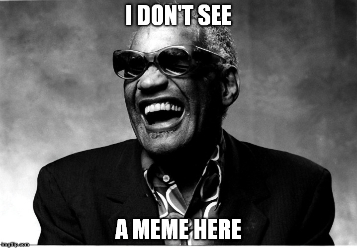 I DON'T SEE; A MEME HERE | image tagged in raycharles | made w/ Imgflip meme maker