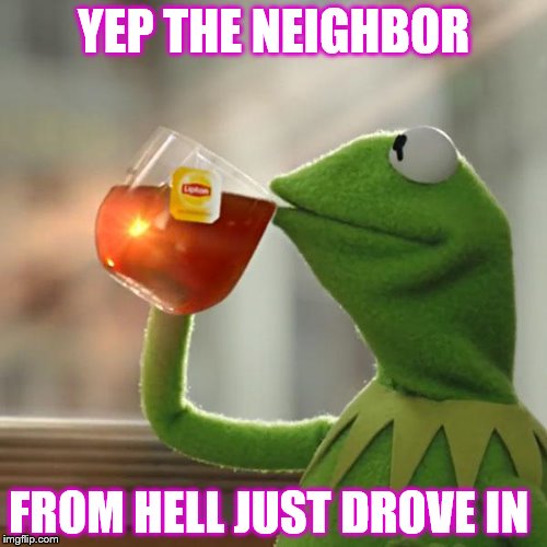 But That's None Of My Business | YEP THE NEIGHBOR; FROM HELL JUST DROVE IN | image tagged in memes,but thats none of my business,kermit the frog | made w/ Imgflip meme maker