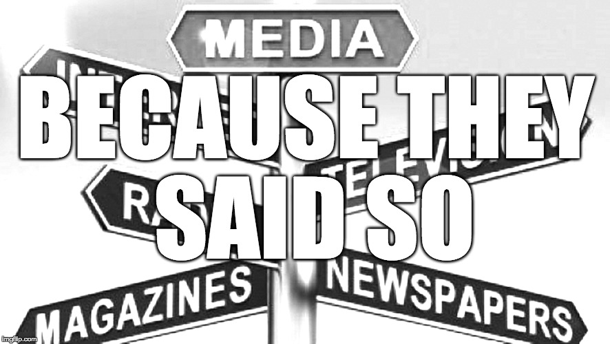 media bullshit | BECAUSE THEY SAID SO | image tagged in media,memes,politics,lies,mass hysteria,propergander | made w/ Imgflip meme maker