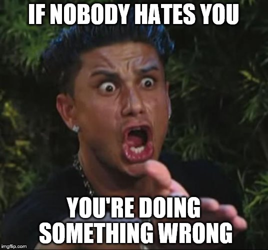 DJ Pauly D | IF NOBODY HATES YOU; YOU'RE DOING SOMETHING WRONG | image tagged in memes,dj pauly d | made w/ Imgflip meme maker